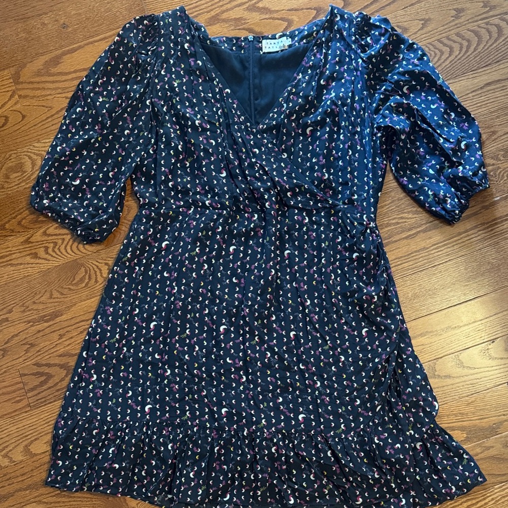 Tanya Taylor Navy Dress with Pink and Cream Accents